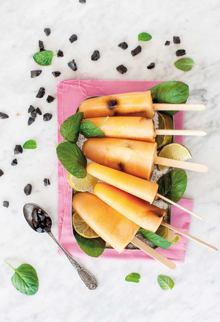 Melon, lime  and liquorice  popsicles